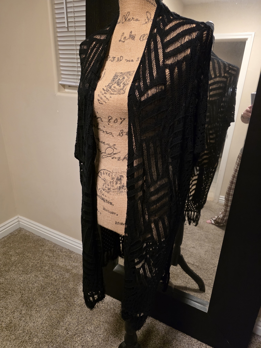 Black Open-Knit Women's Sweater Cardigan